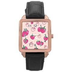 Seamless-strawberry-fruit-pattern-background Rose Gold Leather Watch  by Vaneshart