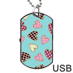 Seamless Pattern With Heart Shaped Cookies With Sugar Icing Dog Tag Usb Flash (two Sides)