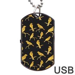 Background With Golden Birds Dog Tag Usb Flash (two Sides)