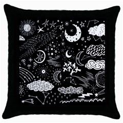 Vector-set-sketch-drawn-with-space Throw Pillow Case (black) by Vaneshart