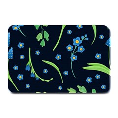 Abstract Wildflowers Dark Blue Background-blue Flowers Blossoms Flat Retro Seamless Pattern Daisy Plate Mats by BangZart