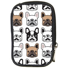 Dog French Bulldog Seamless Pattern Face Head Compact Camera Leather Case by BangZart