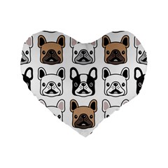 Dog French Bulldog Seamless Pattern Face Head Standard 16  Premium Flano Heart Shape Cushions by BangZart
