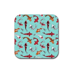 Pattern With Koi Fishes Rubber Coaster (square)  by BangZart