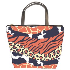 Mixed Animal Skin Print Safari Textures Mix Leopard Zebra Tiger Skins Patterns Luxury Animals Texture Bucket Bag by BangZart
