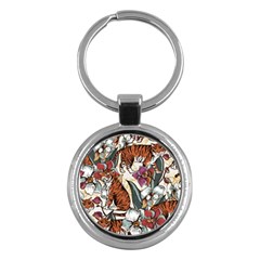 Natural Seamless Pattern With Tiger Blooming Orchid Key Chain (round) by BangZart