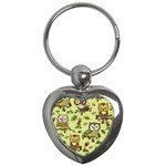 Seamless pattern with flowers owls Key Chain (Heart)