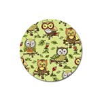 Seamless pattern with flowers owls Magnet 3  (Round)