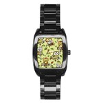 Seamless pattern with flowers owls Stainless Steel Barrel Watch