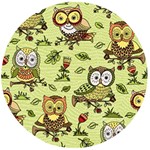 Seamless pattern with flowers owls Wooden Bottle Opener (Round)