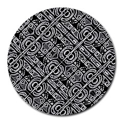Linear Black And White Ethnic Print Round Mousepads by dflcprintsclothing