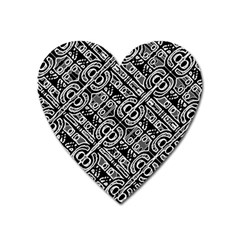 Linear Black And White Ethnic Print Heart Magnet by dflcprintsclothing