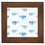 Seamless pattern with cute sharks hearts Framed Tile