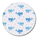 Seamless pattern with cute sharks hearts Round Mousepads