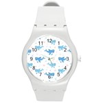 Seamless pattern with cute sharks hearts Round Plastic Sport Watch (M)