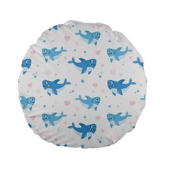 Seamless Pattern With Cute Sharks Hearts Standard 15  Premium Flano Round Cushions by BangZart