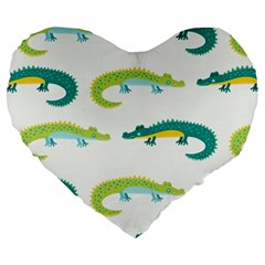 Cute Cartoon Alligator Kids Seamless Pattern With Green Nahd Drawn Crocodiles Large 19  Premium Flano Heart Shape Cushions by BangZart