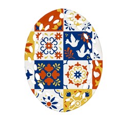 Mexican Talavera Pattern Ceramic Tiles With Flower Leaves Bird Ornaments Traditional Majolica Style Oval Filigree Ornament (two Sides) by BangZart