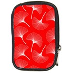 White abstract flowers on red Compact Camera Leather Case Front