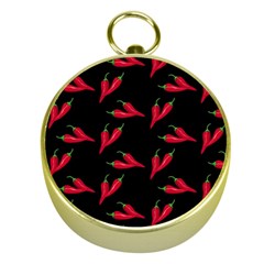 Red, Hot Jalapeno Peppers, Chilli Pepper Pattern At Black, Spicy Gold Compasses by Casemiro