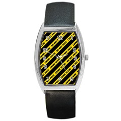 Warning Colors Yellow And Black - Police No Entrance 2 Barrel Style Metal Watch by DinzDas