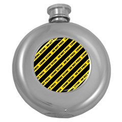 Warning Colors Yellow And Black - Police No Entrance 2 Round Hip Flask (5 Oz) by DinzDas