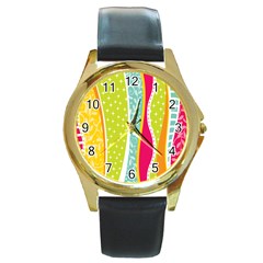 Abstract Lines Round Gold Metal Watch by designsbymallika