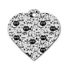 Cute Cat Faces Pattern Dog Tag Heart (two Sides) by TastefulDesigns
