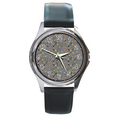 Abstract Flowers And Circle Round Metal Watch by DinzDas