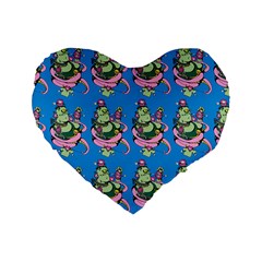 Monster And Cute Monsters Fight With Snake And Cyclops Standard 16  Premium Flano Heart Shape Cushions by DinzDas
