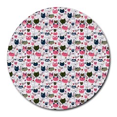 Adorable Seamless Cat Head Pattern01 Round Mousepads by TastefulDesigns