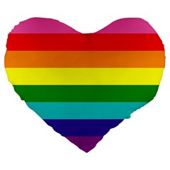 Original 8 Stripes Lgbt Pride Rainbow Flag Large 19  Premium Flano Heart Shape Cushions by yoursparklingshop