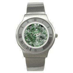 Biohazard Sign Pattern, Silver And Light Green Bio-waste Symbol, Toxic Fallout, Hazard Warning Stainless Steel Watch by Casemiro