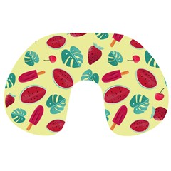 Watermelons, Fruits And Ice Cream, Pastel Colors, At Yellow Travel Neck Pillow by Casemiro