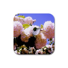 Pink Snowball Branch Rubber Square Coaster (4 Pack)  by okhismakingart