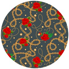 Golden Chain Pattern Rose Flower 2 Wooden Puzzle Round by designsbymallika