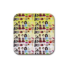 Kawaii Collage Yellow  Ombre Rubber Coaster (square)  by snowwhitegirl