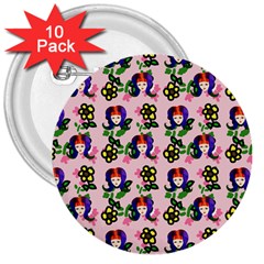 60s Girl Pink Floral Daisy 3  Buttons (10 Pack)  by snowwhitegirl