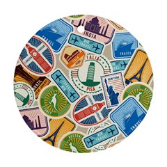 Travel Pattern Immigration Stamps Stickers With Historical Cultural Objects Travelling Visa Immigrant Ornament (round)