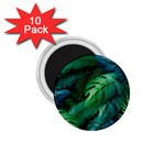 Tropical Green Leaves Background 1.75  Magnets (10 pack) 