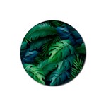 Tropical Green Leaves Background Rubber Round Coaster (4 pack) 