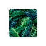 Tropical Green Leaves Background Square Magnet
