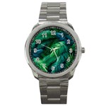Tropical Green Leaves Background Sport Metal Watch
