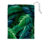 Tropical Green Leaves Background Drawstring Pouch (5XL)