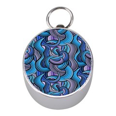 Blue Swirl Pattern Mini Silver Compasses by designsbymallika