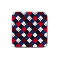 Checks Pattern Blue Red Rubber Square Coaster (4 Pack)  by designsbymallika