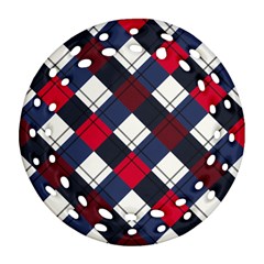 Checks Pattern Blue Red Ornament (round Filigree) by designsbymallika