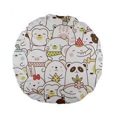 Cute-baby-animals-seamless-pattern Standard 15  Premium Flano Round Cushions