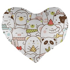 Cute-baby-animals-seamless-pattern Large 19  Premium Flano Heart Shape Cushions