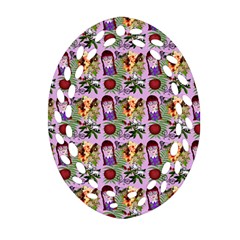 Purple Glasses Girl Pattern Lilac Ornament (oval Filigree) by snowwhitegirl